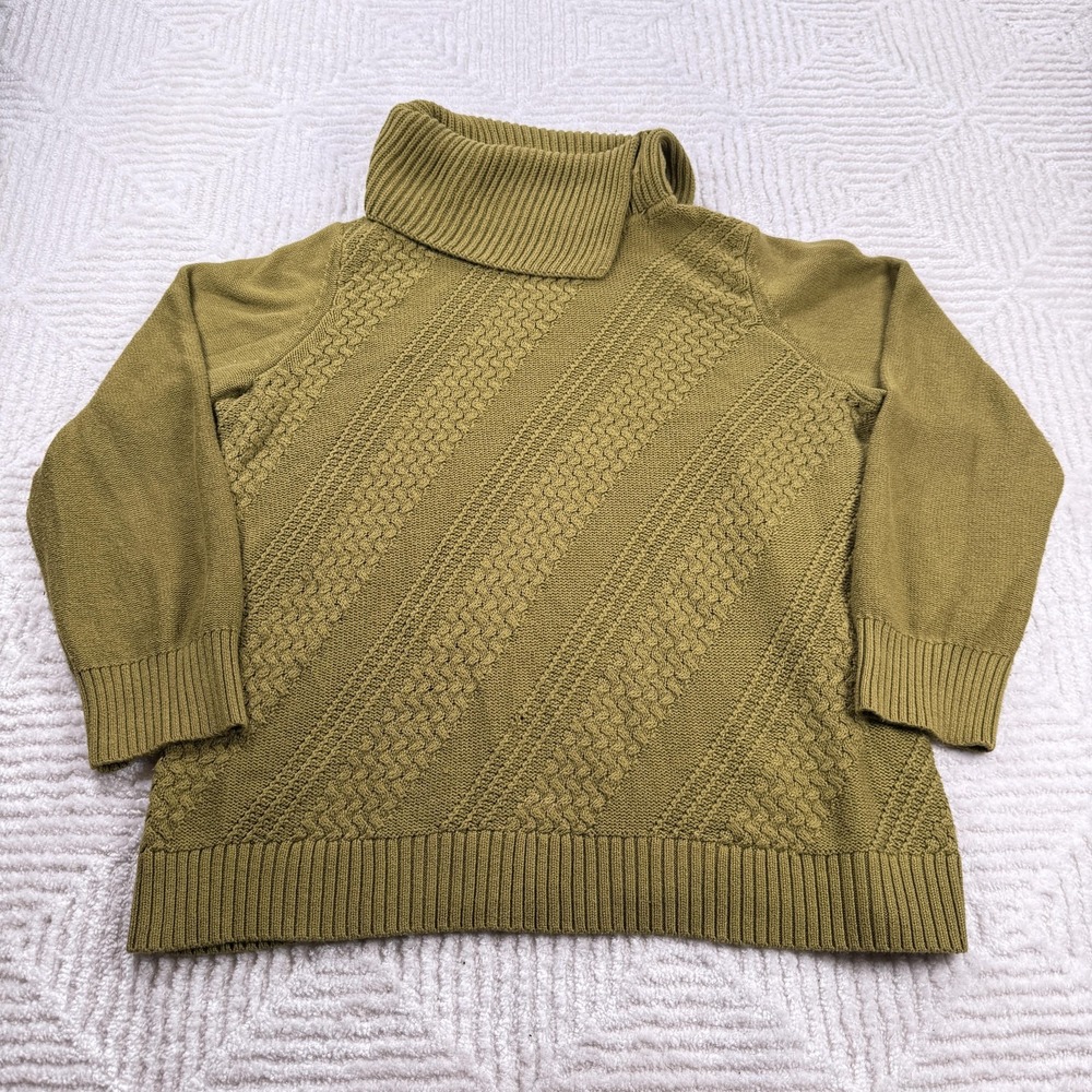 Coldwater Creek Sweater Womens XL Green Cowl Turtleneck Boho Grandma Lagenlook